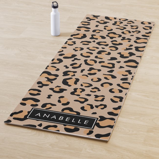 Your Name - Animal Print, Spotted Leopard - Brown Yoga Mat