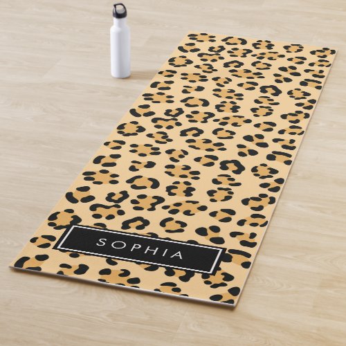 Your Name _ Animal Print Spotted Leopard _ Brown Yoga Mat