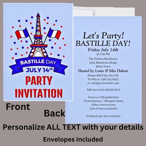 Your Name Bastille Day July 14th Celebration Party Invitation