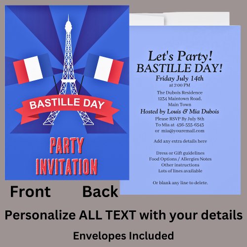 Your Name Bastille Day July 14th French Party Invitation