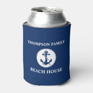 Your Name Beach House Anchor & Rope Blue Can Cooler