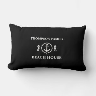 Your Name Beach House Seahorse Anchor Black sh0a Lumbar Pillow