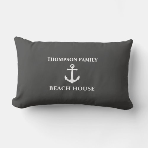 Your Name Beach House Vintage Anchor Ash Gray Lumbar Pillow