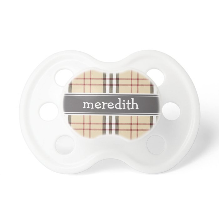 "Your Name" Beige, Brown and Red Pattern Dummy Baby Pacifiers