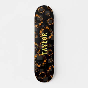 Your Name Black Demon Orange Squares Circles Trend Skateboard by MBS_International at Zazzle