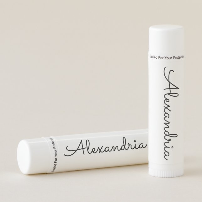 Your Name Black Handwritten Script Lip Balm (Front)