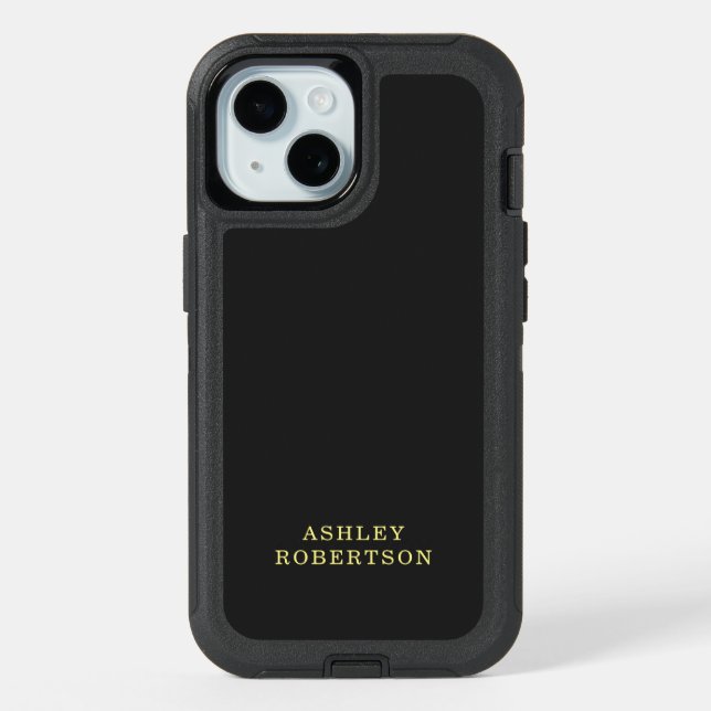 Your Name Black Professional Stylish Minimalist iPhone 15 Case (Back)