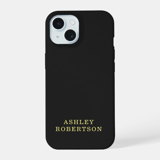 Your Name Black Professional Stylish Minimalist iPhone 15 Case (Back)
