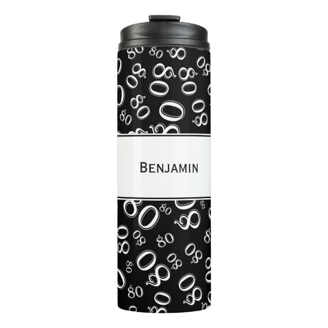 Your Name - Black/White Number 80 Random Pattern Thermal Tumbler (Front)