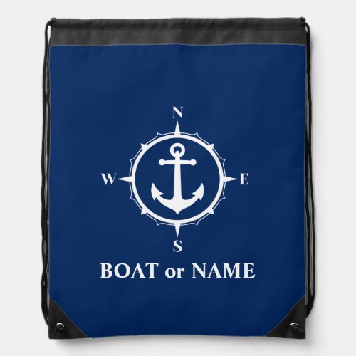 Your Name Boat or Text Nautical Compass Anchor Drawstring Bag
