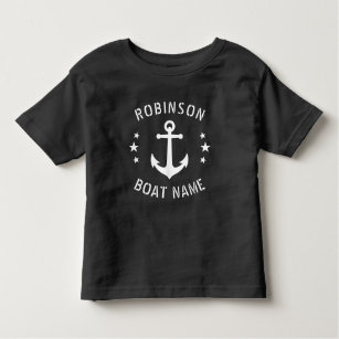 Your Name & Boat Vintage Anchor Stars Black White Toddler T-shirt