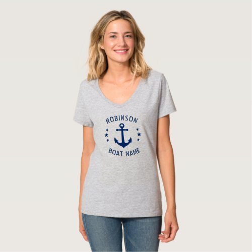 Your Name  Boat Vintage Anchor Stars Blue  Gray T_Shirt