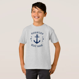 Your Name &amp; Boat Vintage Anchor Stars Blue &amp; Gray T-Shirt