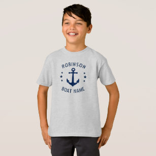 Your Name & Boat Vintage Anchor Stars Blue & Gray T-Shirt
