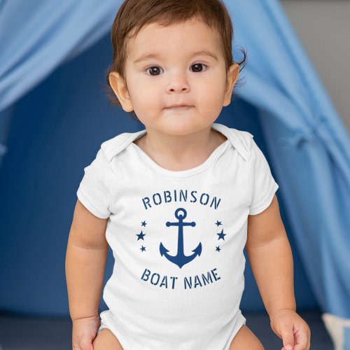 Your Name  Boat Vintage Anchor Stars Blue  White Baby Bodysuit