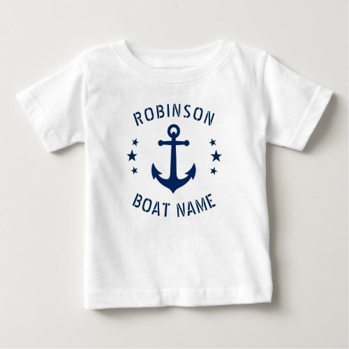 Your Name  Boat Vintage Anchor Stars Blue  White Baby T_Shirt
