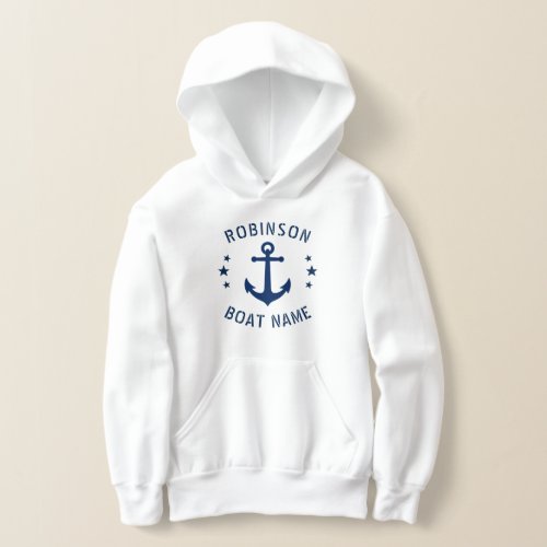 Your Name  Boat Vintage Anchor Stars Blue  White Hoodie