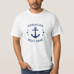 Your Name &amp; Boat Vintage Anchor Stars Blue &amp; White T-Shirt