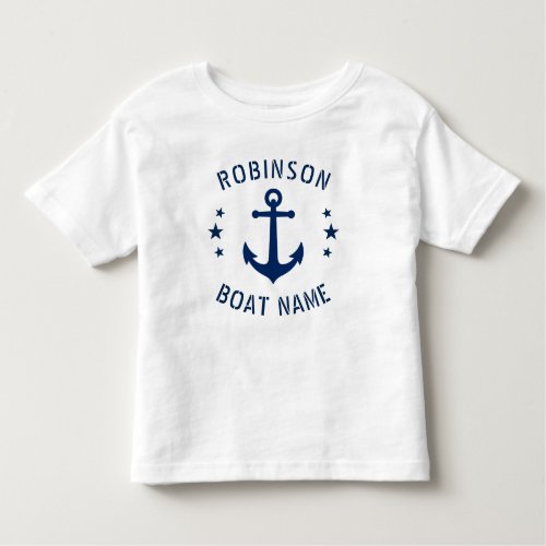 Your Name  Boat Vintage Anchor Stars Blue  White Toddler T_shirt