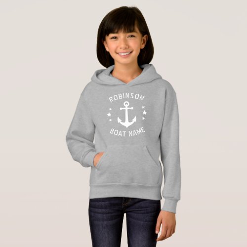 Your Name  Boat Vintage Anchor Stars Gray  White Hoodie