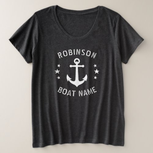Your Name  Boat Vintage Anchor Stars Gray  White Plus Size T_Shirt