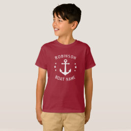 Your Name &amp; Boat Vintage Anchor Stars Red &amp; White T-Shirt