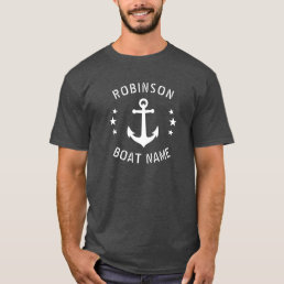 Your Name &amp; Boat Vintage Anchor Stars White &amp; Gray T-Shirt