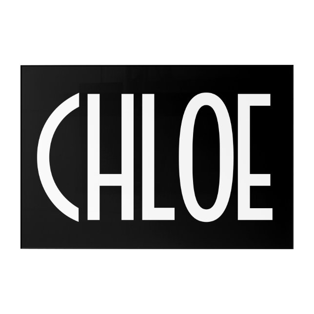 Your Name, Bold White Text | Black Acrylic Print (Front)