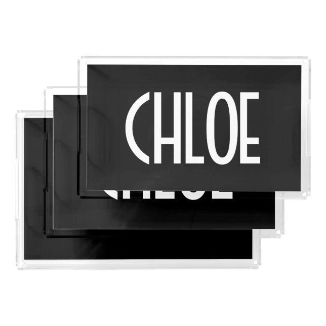 Your Name, Bold White Text | Black Acrylic Tray (Set)