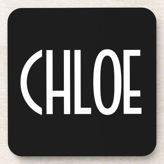 Your Name, Bold White Text | Black Beverage Coaster (Front)