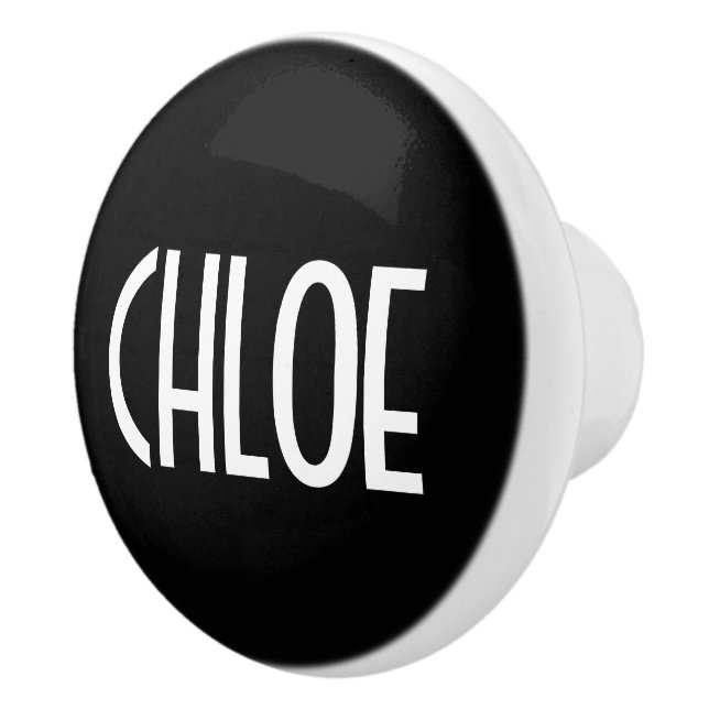 Your Name, Bold White Text | Black Ceramic Knob (Right)