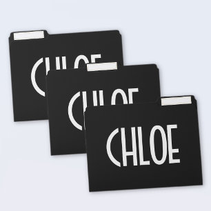 Your Name, Bold White Text Black File Folder
