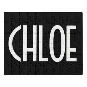 Your Name, Bold White Text   Black Jigsaw Puzzle