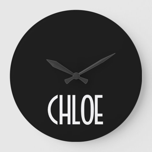 Your Name Bold White Text  Black Large Clock