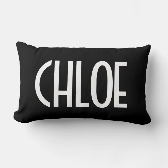 Your Name, Bold White Text | Black Lumbar Pillow (Front)