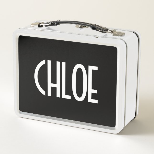 Your Name, Bold White Text | Black Metal Lunch Box (Back)