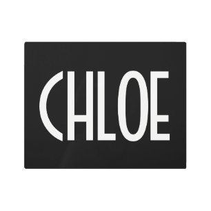 Your Name, Bold White Text   Black Metal Print