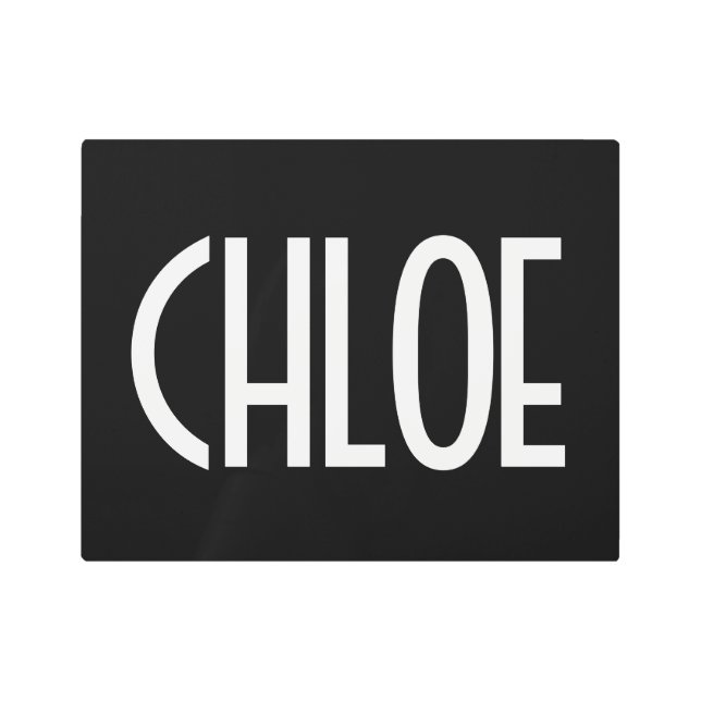 Your Name, Bold White Text | Black Metal Print (Front)