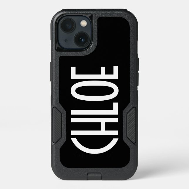 Your Name, Bold White Text | Black Otterbox iPhone Case (Back)