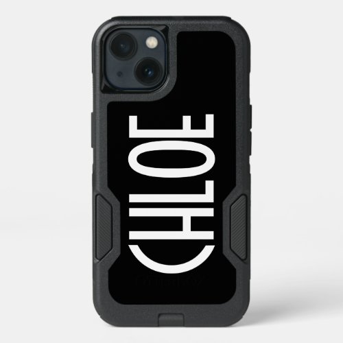 Your Name Bold White Text  Black iPhone 13 Case