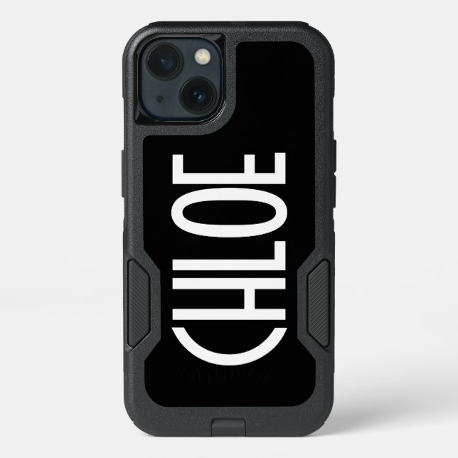 Your Name, Bold White Text | Black Otterbox iPhone Case (Back)