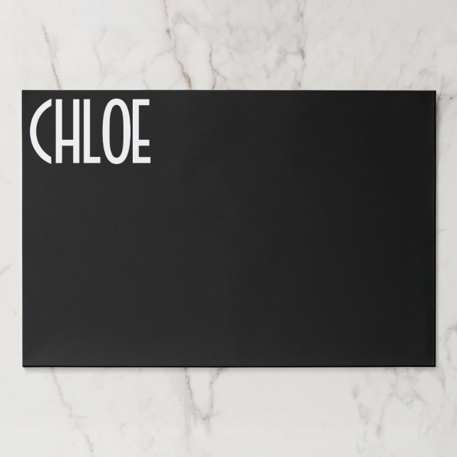 Your Name, Bold White Text | Black Paper Pad (Front)
