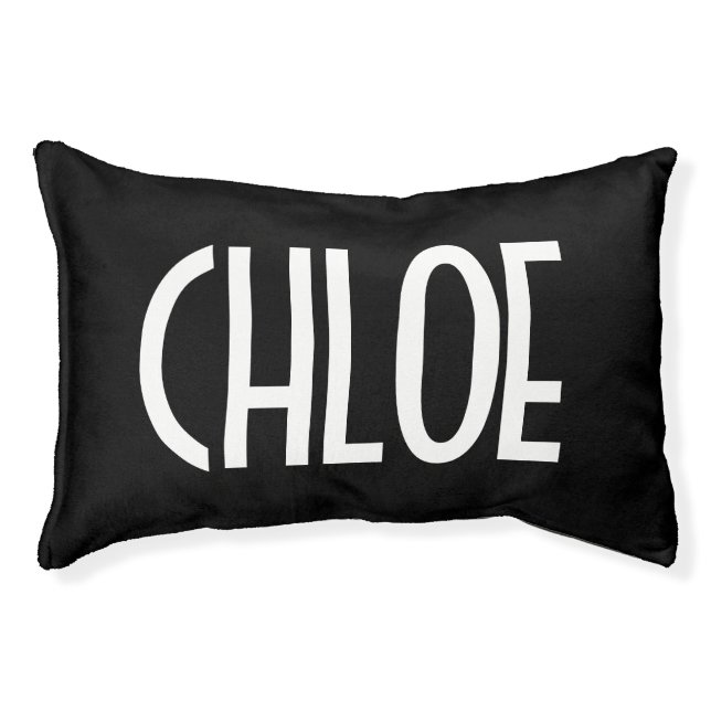 Your Name, Bold White Text | Black Pet Bed (Front)