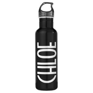 Your Name, Bold White Text Black Stainless Steel Water Bottle