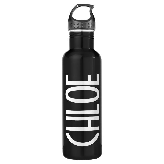 Your Name, Bold White Text | Black Stainless Steel Water Bottle (Front)