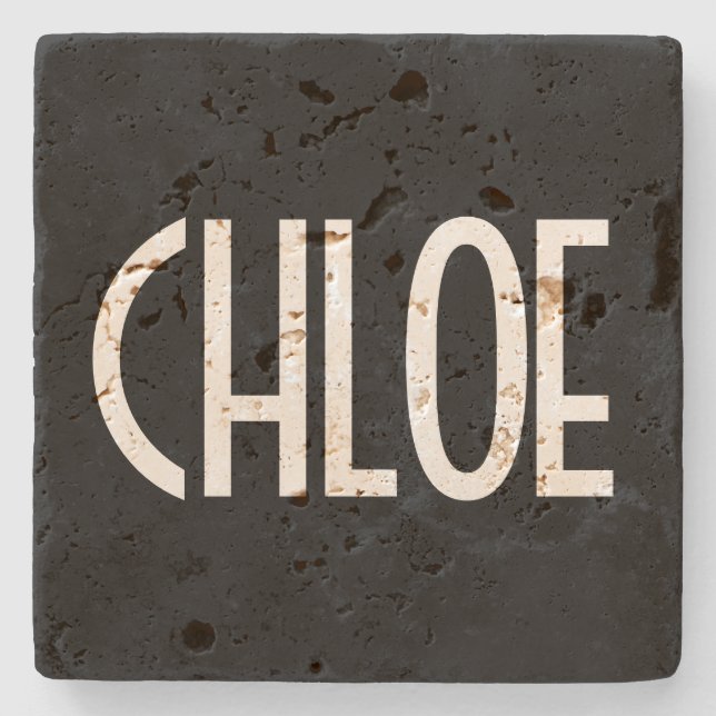 Your Name, Bold White Text | Black Stone Coaster (Front)