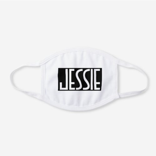 Your Name  Bold White Text on Black White Cotton Face Mask