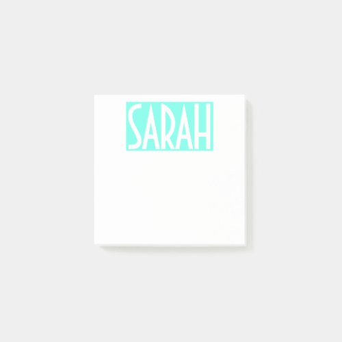 Your Name  Bold White Text on Bright Aqua Post_it Notes