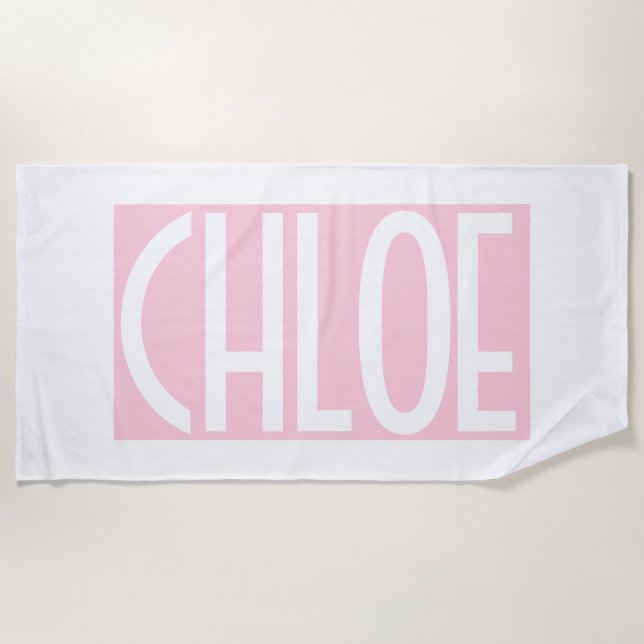 Your Name | Bold White Text on Light Pink Beach Towel (Front)
