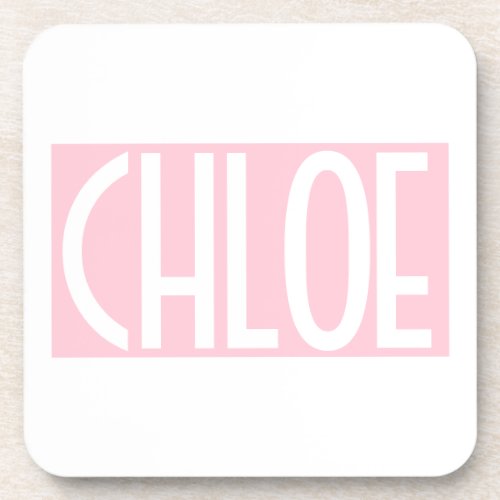 Your Name  Bold White Text on Light Pink Beverage Coaster